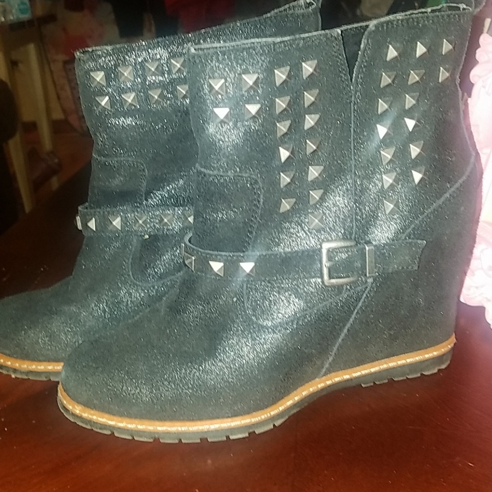 Wedged booties with stud detailing